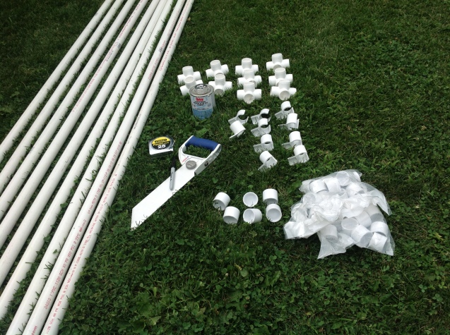9 - Ten-foot lengths of 1" Sch. 40 PVC 30 - 1" end-caps for PVC 10 - Four-way connectors 10 - Jump cups Tape measure, marker, PVC saw, and PVC glue